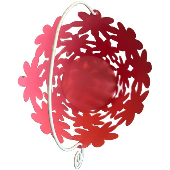 RARE: Vtg Metal Cut-out Daisy Basket Pink White Handle Phillipines Spring Easter - Picture 4 of 8